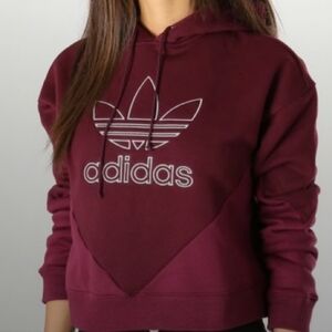 Adidas CLDRO stitched logo cropped crop maroon purple hooded hoodie sweatshirt